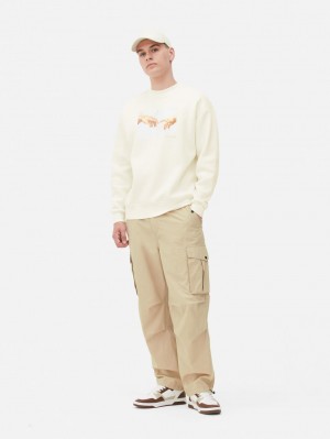 Primark Klassieke Art Print Sweatshirt Heren Wit | Nederland 60472-YPDA