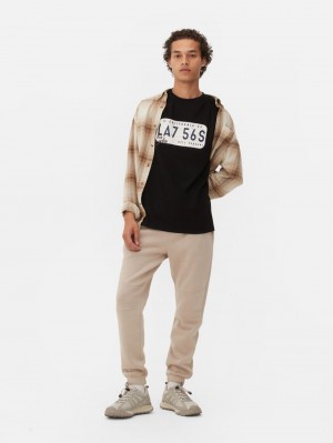 Primark LA Licence Plate Tee T-shirts Heren Zwart | Nederland 32415-QPMX