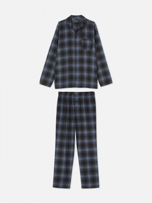 Primark Long Check Pyjama Heren Donkerblauw | Nederland 74309-JRFA