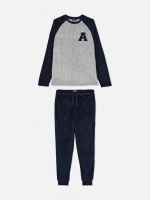 Primark Long Fleece Pyjama Heren Donkerblauw | Nederland 63409-ACBU