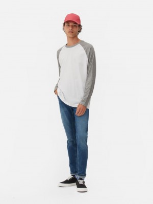 Primark Long Sleeve Baseball T-shirts Heren Grijs | Nederland 74325-QAPU