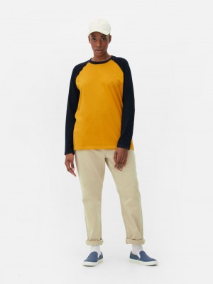 Primark Long Sleeve Baseball T-shirts Heren Mosterdgeel | Nederland 36049-PXHE