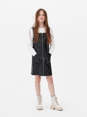Primark Long Sleeve and Faux Leren Set T-shirts Meisjes Zwart | Nederland 07263-SNZA