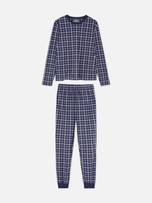 Primark Long Supersoft Pyjama Heren Donkerblauw | Nederland 26094-PIEY