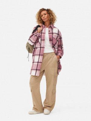 Primark Longline Check Shacket Jas Dames Roze | Nederland 52891-PTQL