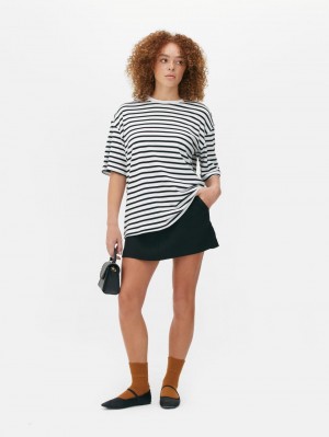 Primark Oversized Kort Sleeve T-shirts Dames Zwart Wit | Nederland 95130-PVTO