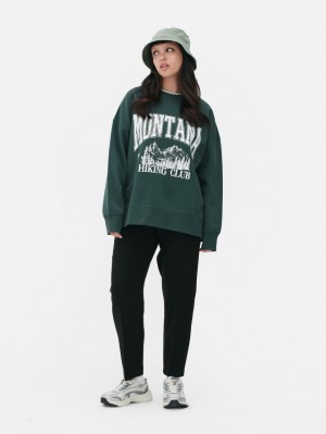 Primark Oversized Slogan Sweatshirt Dames Donkergroen | Nederland 74293-HUBQ