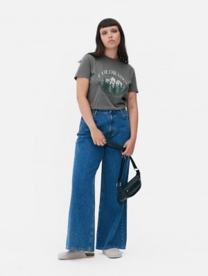 Primark Pattern Crew T-shirts Dames Donkergrijs | Nederland 53601-IUHB