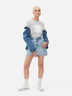 Primark Pattern Crew T-shirts Dames Grijs | Nederland 53096-JFTM