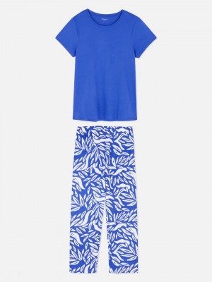 Primark Patterned Pajama Set Pyjama Dames Diepblauw | Nederland 32457-OHYK