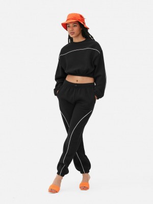 Primark Piping Cropped Set Sweatshirt Dames Zwart | Nederland 68192-GBNC