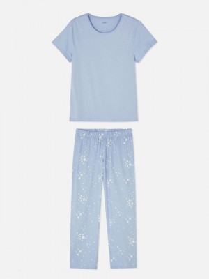 Primark Printed Jersey Pajama Set Pyjama Dames Lichtblauw | Nederland 80752-CUHZ