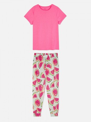 Primark Printed Jersey Pajama Set Pyjama Dames Fuchsie | Nederland 49830-CPWI
