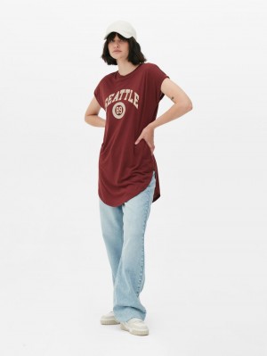 Primark Printed Longline T-shirts Dames Bordeaux | Nederland 75683-GJBR