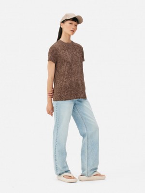 Primark Printed T-shirts Dames Bruin | Nederland 16853-ZOIJ