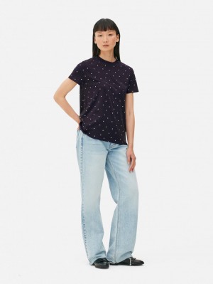 Primark Printed T-shirts Dames Donkerblauw | Nederland 03749-THGW
