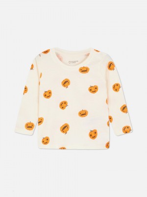 Primark Pumpkin Print Long Sleeve T-shirts Meisjes Wit | Nederland 40678-DVTX