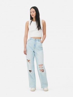 Primark Ripped Brede Leg Jeans Dames Lichtblauw | Nederland 68753-TBOY