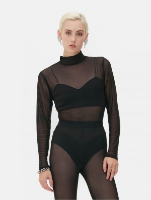 Primark Rita Ora Mesh Long Sleeve Bodysuit Dames Zwart | Nederland 86459-SOCX