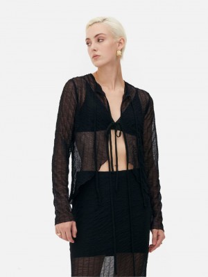 Primark Rita Ora Textured Tie-Front Mesh Topjes Dames Zwart | Nederland 93074-PVOA