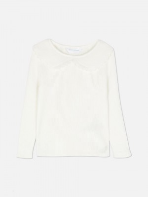 Primark Ruffle Collar Geribbeld Knit Truien Meisjes Wit | Nederland 71428-EXVN