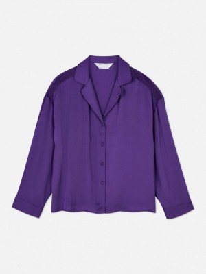 Primark Satin Lapel Collar Pajama Pyjama Dames Paars | Nederland 03216-KLCM