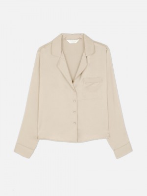 Primark Satin Long Sleeve Pajama Pyjama Dames Beige | Nederland 94715-BLMZ