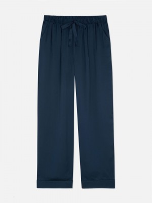 Primark Satin Rechtdoor Leg Pajama Bottoms Pyjama Dames Donkerblauw | Nederland 64319-CPWS