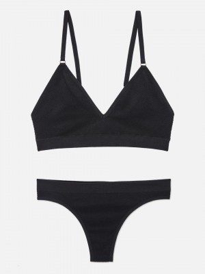 Primark Seamfree Triangle Bralette & String Set BH Dames Zwart | Nederland 43701-HUXV
