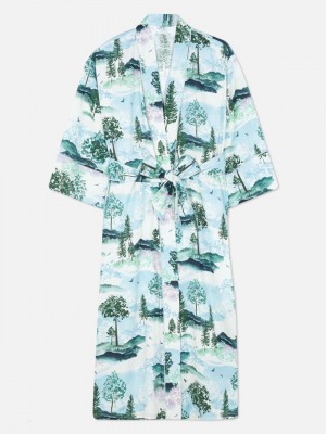 Primark Serene Landscape Print Satin Badjas Dames Gekleurd | Nederland 96285-VFYU