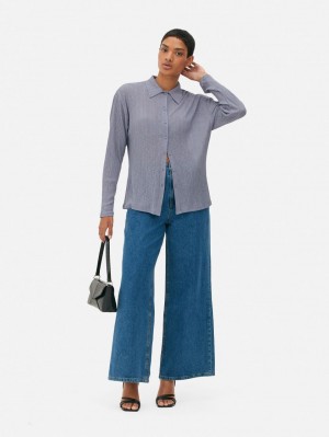 Primark Sheer Geribbeld Overhemd Dames Donkerblauw | Nederland 13908-EUNB