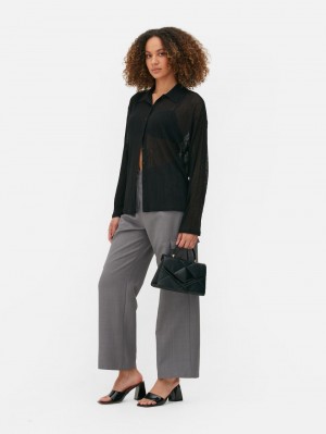 Primark Sheer Geribbeld Overhemd Dames Zwart | Nederland 61475-GYLZ
