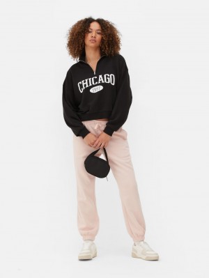 Primark Slogan Print Half Zip Sweatshirt Dames Zwart | Nederland 98037-RVAU