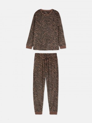Primark Soft Touch Velour Long Sleeve Pyjama Dames Bruin | Nederland 14375-PXBZ