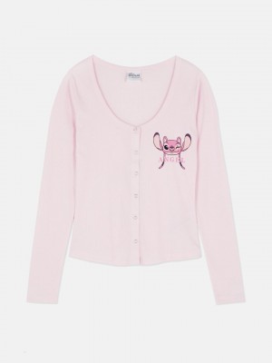 Primark Stitch & Angel Geribbeld Pajama Top Pyjama Dames Lichtroze | Nederland 03192-KVBA