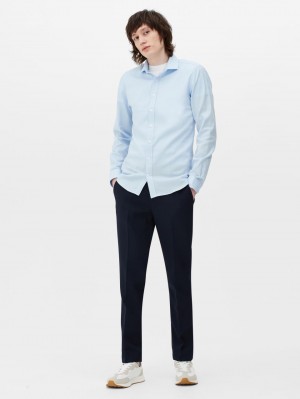 Primark Textured Katoenen Slim Fit Overhemd Heren Blauw | Nederland 13670-EWJG