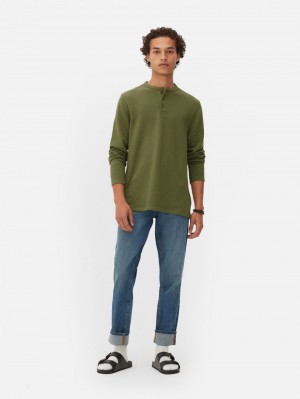 Primark Textured Long Sleeve Henley T-shirts Heren Olijfgroen | Nederland 97603-ASYI