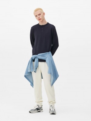 Primark Textured Long Sleeve Henley T-shirts Heren Donkerblauw | Nederland 14693-BSCL