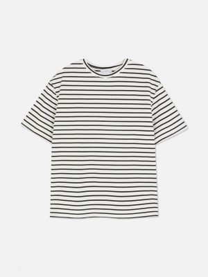 Primark The Edit Stripe Katoenen T-shirts Dames Zwart Wit | Nederland 63509-QWXF