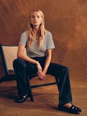 Primark The Edit V-Neck T-shirts Dames Wit Zwart | Nederland 90273-YGVH
