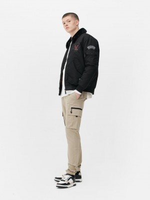 Primark The Stronghold Fleece Collar Bomber Jas Heren Zwart | Nederland 76530-IOQS