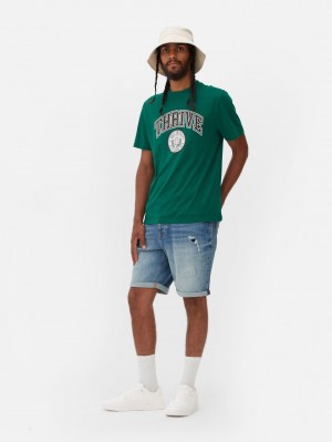Primark Thrive Varsity Grafische T-shirts Heren Groen | Nederland 87920-WDZF
