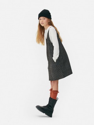 Primark Two-in-One Bouclé Pinafore Set Jurk Meisjes Zwart Wit | Nederland 16970-PBSF