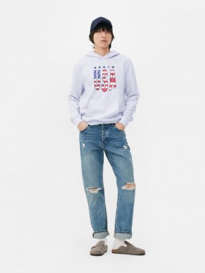 Primark USA Print Hoodie Heren Grijs | Nederland 94510-XVCA