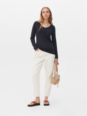 Primark V-Neck Long Sleeve T-shirts Dames Donkerblauw | Nederland 65329-IBFY