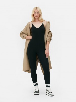 Primark V-Neck Long Unitard Jumpsuit Dames Zwart | Nederland 53690-HDKO
