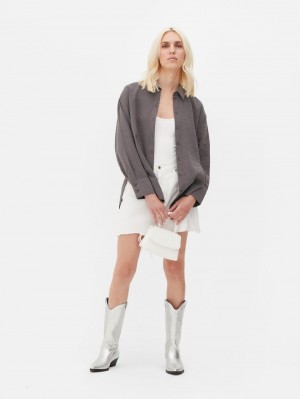 Primark Vrijetijds Button Down Overhemd Dames Donkergrijs | Nederland 68291-KDOV