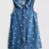 1,5-8 jaar | bloemenprint, mouwloze denimjurk met kraag