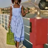 Gestreepte maxi-jurk met borduursels