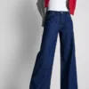 Katoenen denim jeans met middelhoge taille en wijde pijpen